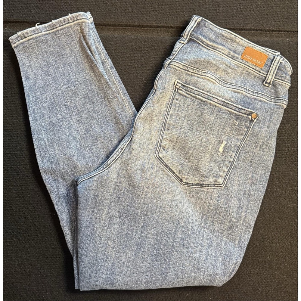Judy Blue Jeans Womens 14W Blue Medium Wash Distressed Boyfriend Fit Denim